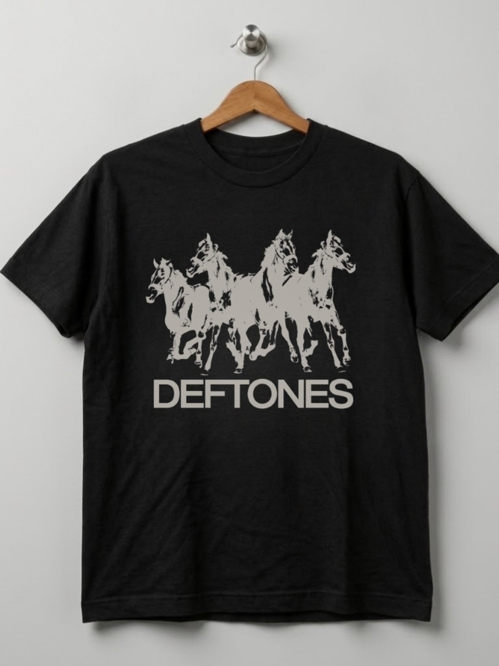 Deftones Band Tee with Running Horse Graphic - Black & Cream